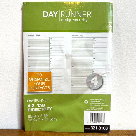 Day Runner Insert A-Z Tab Directory Contacts #021-0100 5.5" X 8.5" - Picture 2 of 5